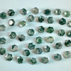 18 Pieces Lot Moss Agate Gemstone-Natural Moss Agate Faceted-Moss Agate Hexagon Shape-Size 7X7 mm-Loose Gemstone-A-232