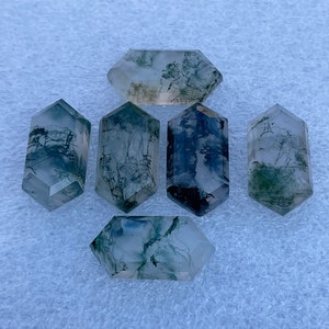 6 st. mossagat ädelsten - naturlig mossagat, fin form, stegskuren cabochon - storlek 10 x 20 mm - lösa ädelstenar för smyckestillverkning - A-1130