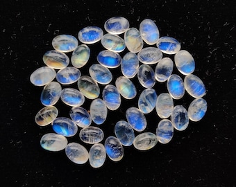 Lote de 10 piedras preciosas de piedra lunar arcoíris, piedra lunar arcoíris natural, forma ovalada lisa y pulida, tamaño 6 x 4 mm, ideal para joyería, K-893