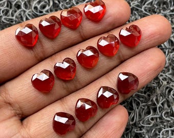 Lote de 6 piedras preciosas de granate hessonita - Granate hessonita natural con corte rosa y parte trasera plana en forma de corazón - Tamaño 10 x 10 mm - Piedras preciosas sueltas - A-1361