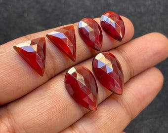 Lote de 3 pares de granates hesonita naturales, corte rosa, parte trasera plana, formas variadas, tamaño 14-20 mm, piedras sueltas para joyería, A-1344