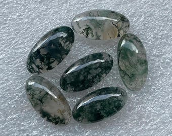 Lote de 6 piezas de gemas de ágata musgosa - Ágata musgosa natural, forma ovalada, cabujón liso - Tamaño 10 x 20 mm - Gemas sueltas para la fabricación de joyas - A-1358