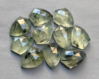 Lote de 10 piezas de piedra preciosa de cabujón de prehnita con corte en forma de rosa, prehnita natural con corte en forma de rosa, parte posterior plana, forma de escudo elegante, tamaño 10 x 14 mm, fabricación de joyas, A-1301