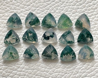 Lote de 10 piezas de ágata musgosa, gema natural de ágata musgosa con forma trillón, tallada facetada, tamaño 7 x 7 mm, ágata musgosa suelta para la fabricación de joyas - A-840