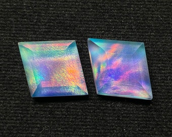 Aurora Opal Doublet Gemstone-Aurora Opal Crystal Doublet Stepcut Flat Back Cabochon-Size-16X20 MM-Aurora Opal Loose Gemstone-A-1023