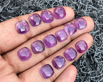 Lote de 14 piezas de piedras preciosas de amatista: amatista natural con corte en forma de rosa, cabujón con parte posterior plana, forma de cojín, tamaño 10 x 10 mm, piedras preciosas para hacer joyas A-1085