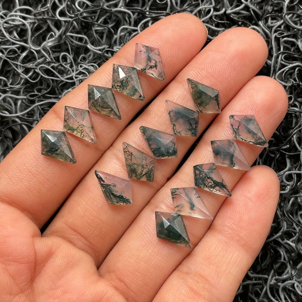 15 Pcs Lot Moss Agate Gemstone-Natural Moss Agate Fancy Shape Step Cut Cabochon-Size 12X8 mm-Loose Gems For Jewelry Making-A-841