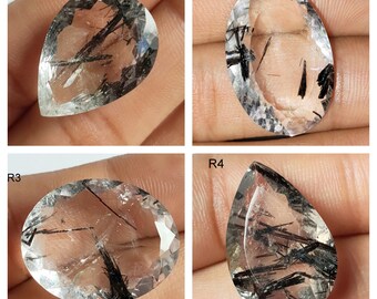 Natural Black Rutile Quartz Faceted, Black Rutile Cut Faceted, Rutile Cut Gemstone, Jewelry Making Gemstone