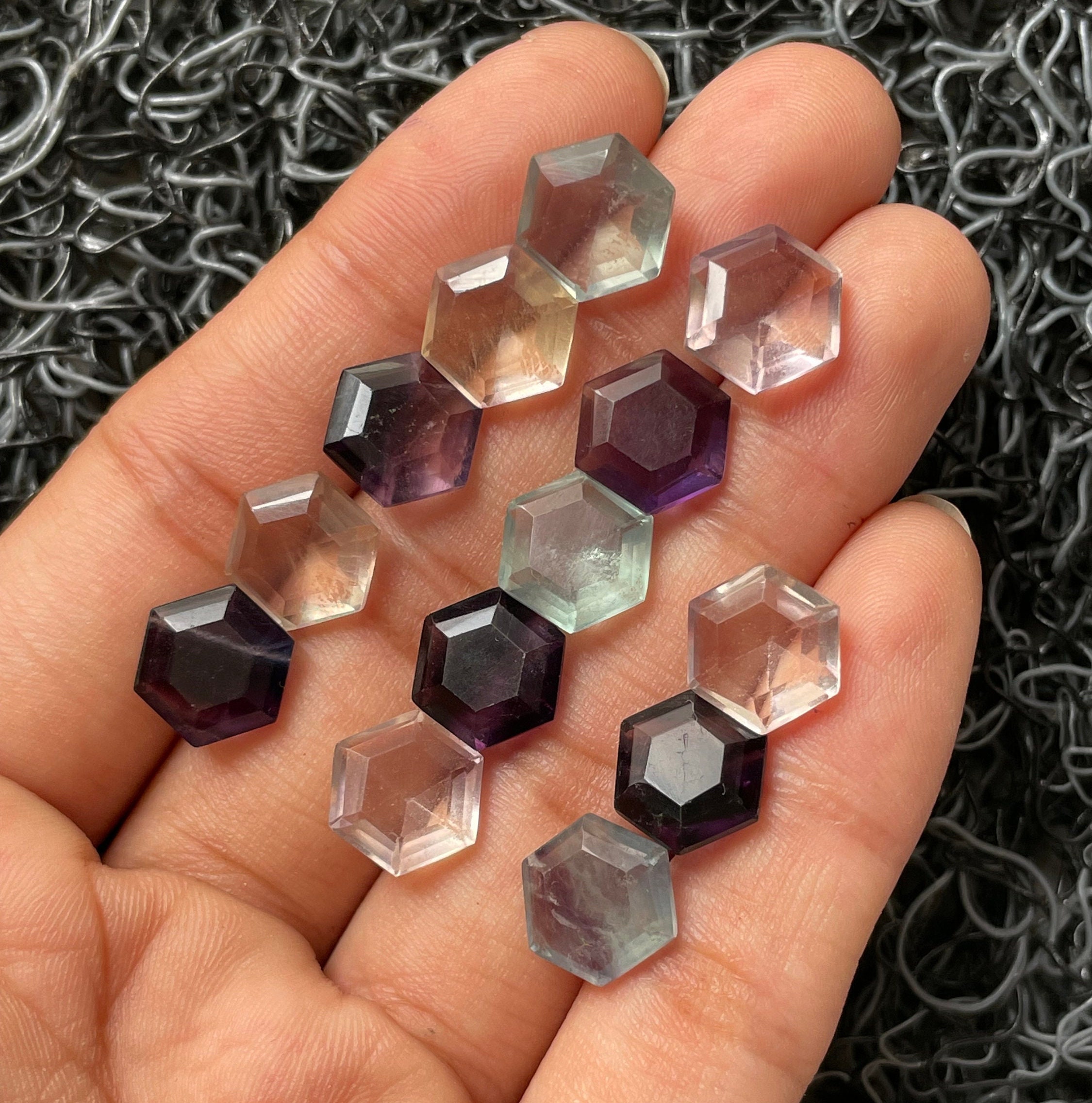 6 個ロット フローライト 宝石 - 天然フローライト ステップカット