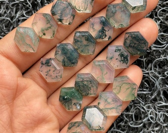 Lote de 10 piezas de gemas de ágata musgosa - Ágata musgosa natural, forma elegante, cabujón de corte escalonado - Tamaño 14 x 10 mm - Gemas sueltas para la fabricación de joyas - A-911
