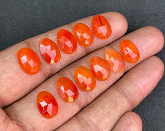 Lote de 16 piedras preciosas de cornalina natural, cabujón de cornalina con corte rosa y parte trasera plana, forma de huevo, tamaño: 12 x 8 mm, A-1100