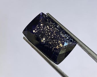 Piedra preciosa de iolita solar - Piedra de iolita solar natural con brillo, tallada en forma de cojín facetada - Tamaño 11 x 17 mm - Piedra de iolita solar suelta y llamativa - A-1497