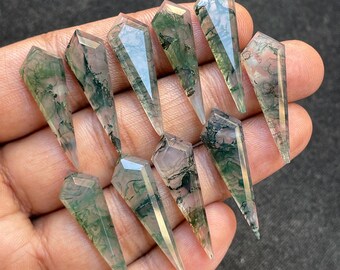 5 Pcs Lot Moss Agate Gemstone-Natural Moss Agate Kite Shape Step Cut Flat Back Cabochon-Size 10X30 mm-Loose Gems For Jewelry Making-A-1285