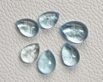 6 Pieces Lot Blue Topaz Gemstone-Blue Topaz Cabochon-Natural Blue Topaz Pear Shape Gemstone-Size 14-11 mm-Jewelry Making Gemstone K-911