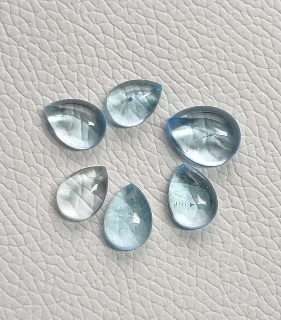 6 Pieces Lot Blue Topaz Gemstone-Blue Topaz Cabochon-Natural Blue Topaz Pear Shape Gemstone-Size 14-11 mm-Jewelry Making Gemstone K-911