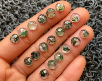 20 Pcs Lot Moss Agate Gemstone-Natural Moss Agate Round Shape Rose Cut Flat Back Cabochon-Size 7X7 mm-Loose Gems For Jewelry Making-A-332
