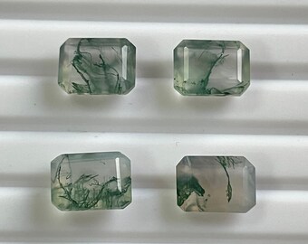 Lote de 4 piezas de ágata musgosa - Ágata musgosa natural tallada facetada - Ágata musgosa talla esmeralda - Tamaño 8 x 6 mm - Piedra preciosa de ágata musgosa suelta - A-284