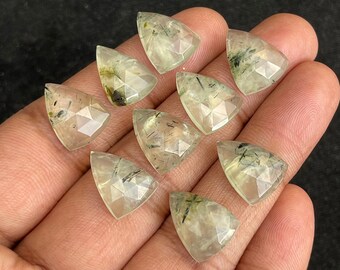 Lote de 9 piezas de piedra preciosa de cabujón con corte de rosa de prehnita, corte de rosa de prehnita natural, parte posterior plana, forma elegante, tamaño 16X12 mm, fabricación de joyas-A-1009