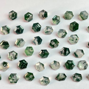 Lote de 20 piezas de piedras preciosas de ágata musgosa, ágata musgosa natural facetada, ágata musgosa cortada en forma de hexágono facetado, tamaño 5 x 5 mm, piedra preciosa suelta, A-229
