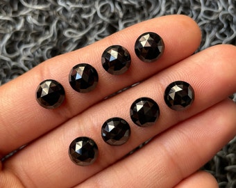 12 Pcs Lot Black Spinel Gemstone-Natural Black Spinel Rose Cut Flat Back Round Shape Cabochon-Size 8X8 mm-Loose Gems For Jewelry Making-A274