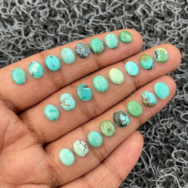 24 Pcs Lot Naturel Tibétain Turquoise Pierre Précieuse-Turquoise Lisse Poli Ovale Forme Cabochon-Taille 6X8 mm-Pierres Lâches Pour Bijoux-A-1269