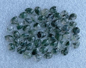 Lote de 20 piedras preciosas de ágata musgosa - Ágata musgosa natural en forma de pera, corte rosa, cabujón plano - Tamaño 6 x 8 mm - Gemas sueltas para joyería - A-1162