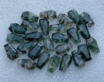 Lote de 10 piezas de gemas de ágata musgosa - Cabujón de ágata musgosa natural con forma de ataúd, corte escalonado y parte posterior plana - Tamaño 16 x 10 mm - Gemas sueltas para la fabricación de joyas - A-1168
