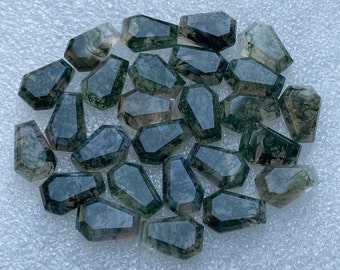 Lote de 10 piezas de gemas de ágata musgosa - Cabujón de ágata musgosa natural con forma de ataúd, corte escalonado y parte posterior plana - Tamaño 14 x 10 mm - Gemas sueltas para la fabricación de joyas - A-1169