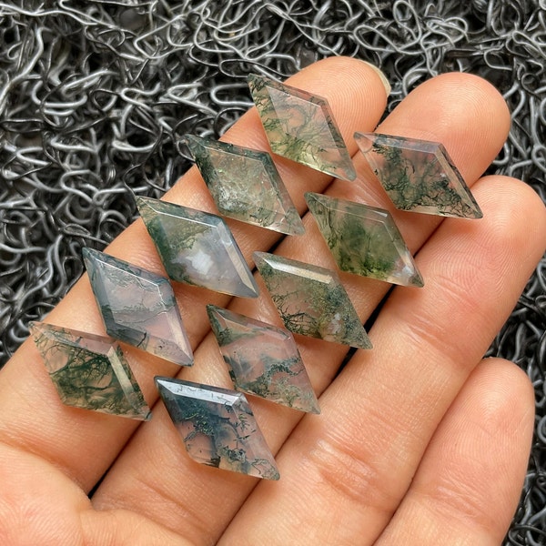 10 Pcs Lot Moss Agate Gemstone-Natural Moss Agate Fancy Shape Step Cut Cabochon-Size 20X10 mm-Loose Gems For Jewelry Making-A-894