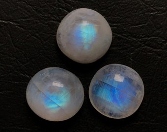 Cabujón de piedra lunar arcoíris natural, forma redonda, pulida y lisa, tamaño 12 x 12 mm, piedra preciosa para joyería K-196