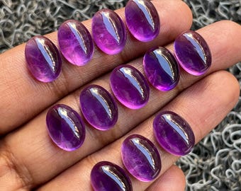 Lote de 6 piedras preciosas de amatista - Cabujón ovalado de amatista natural con base plana - Tamaño 10 x 14 mm - Piedra preciosa suelta para joyería - A-1369