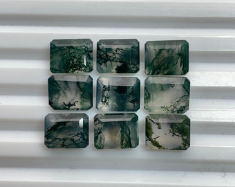 Lote de 5 piedras preciosas de ágata musgosa - Ágata musgosa natural facetada - Ágata musgosa de corte esmeralda rectangular - Tamaño 9 x 7 mm - Piedra preciosa suelta - A-223