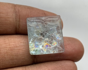 Natural Aquamarine Carved Gemstone-Aquamarine Hand Carved Square Shape-Size 19X18 mm Jewelry Making Gemstone K-1154