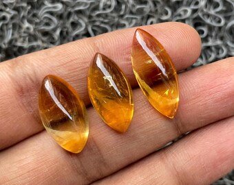 Lote de 3 piedras preciosas de citrino - Cabujón liso de citrino natural - Forma marquesa - Tamaño 21-25 mm - Piedra preciosa suelta de citrino para joyería - A-1352