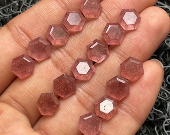 15 Pcs Lot Strawberry Quartz Gemstone-Natural Strawberry Quartz Hexagon Shape Step Faceted-Size 8X8 mm-Loose Stone-A-870