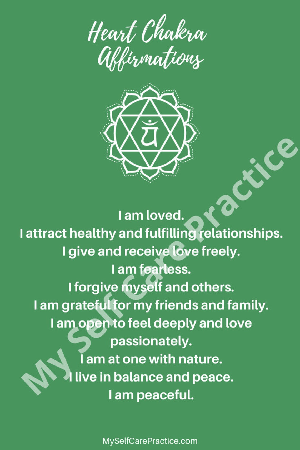 Heart Chakra Affirmations Printable PDF and