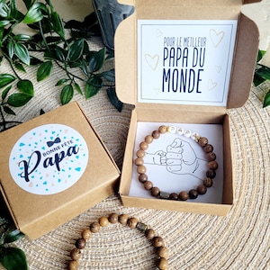 Boite cadeau avec bracelet fête des pères, bonne fête papa, bracelet homme en bois, bracelet personnalisé