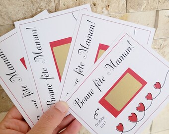 Carte à gratter,  bon cadeau,  fête des mères,  fête des mamans, annonce grossesse, anniversaire