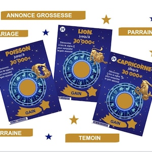 Carte à gratter signe astrologique, annonce grossesse, mariage, parrain, marraine, témoin image 1