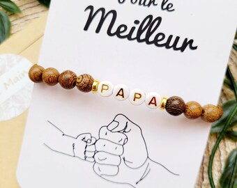 Carte avec bracelet en perle de bois, fête de pères, anniversaire, Noël...