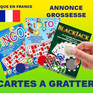 Carte personnalisée annonce grossesse, carte à gratter originale, jeux à gratter, futur papa, parrain, marraine