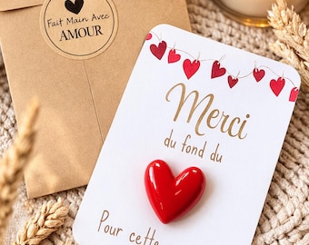 Carte Merci + Aimant cœur, cadeau maitresse fin d'année, cadeau nounou, cadeau de Noël, fin de contrat, cadeau crèche, carte personnalisée