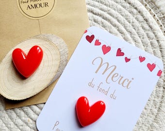 Carte Merci + Aimant cœur, cadeau maitresse fin d'année, cadeau nounou, cadeau atsem, fin de contrat, cadeau crèche, carte personnalisée