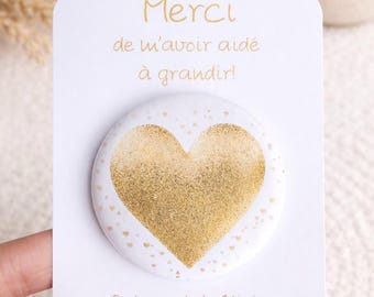Gold heart magnet, perfect as a gift for a teacher, school assistant, nanny, nursery, end-of-school-year gift, end-of-contract gift...