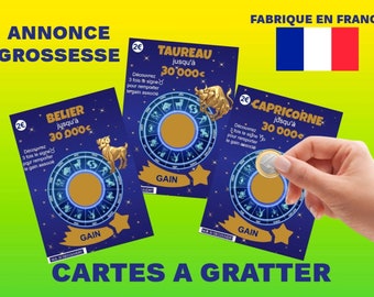 Annonce grossesse carte à gratter, signe astrologique, annonce originale