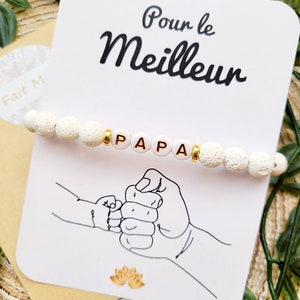 Carte avec bracelet en pierre de lave, fête de pères, bonne fête papa, bracelet personnalisé, anniversaire, noël
