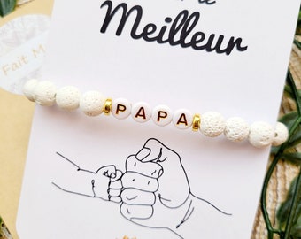 Carte avec bracelet en pierre de lave, fête de pères, anniversaire, Noël...
