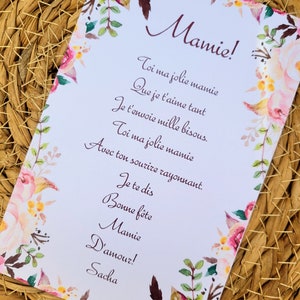 Carte personnalisée avec poème, fête des mamies,  cadeau,  anniversaire,  Noël...