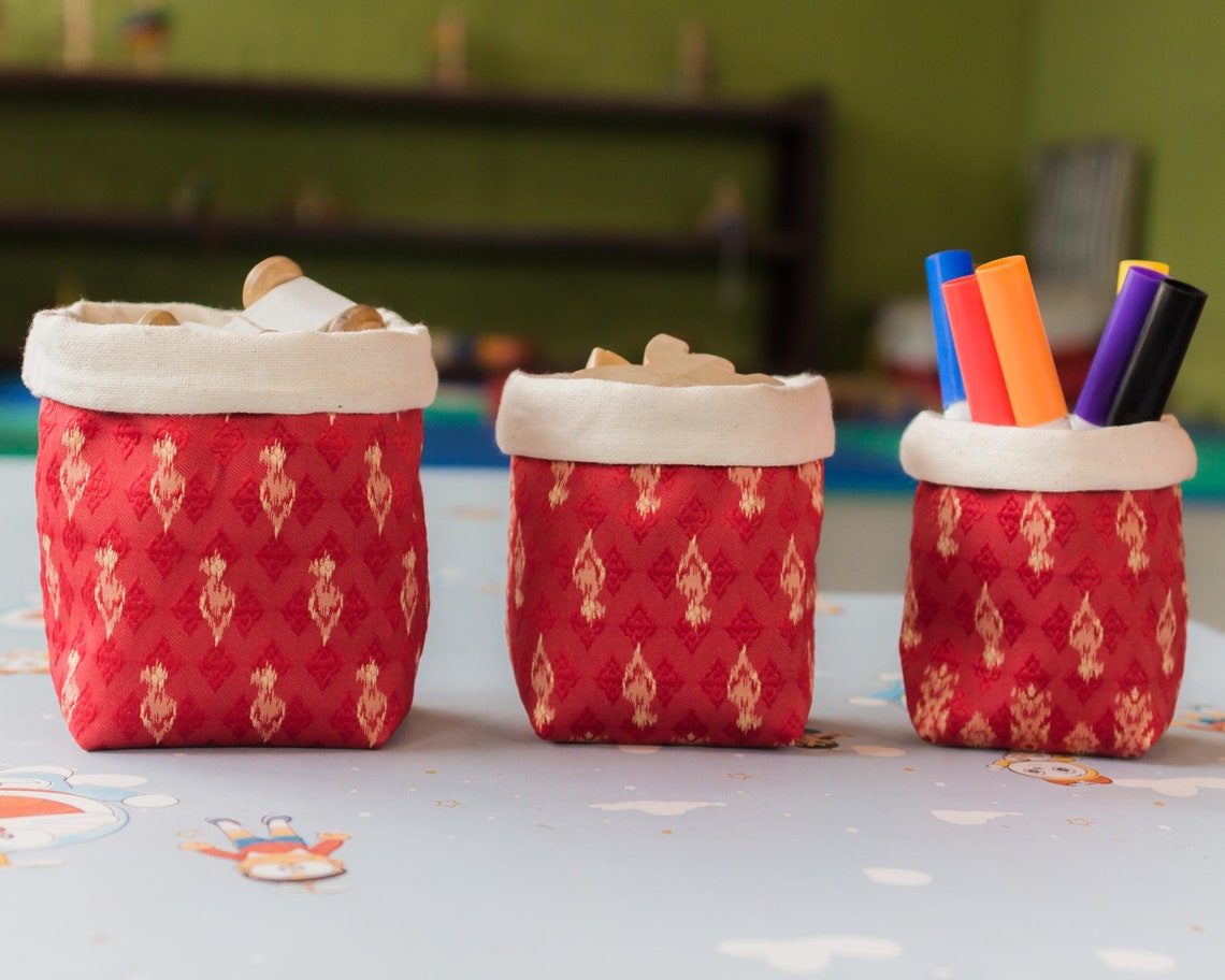 Small fabric basket Set of 3 basket Organic Cotton storage Etsy