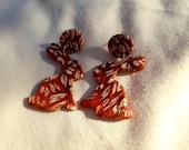 Speckle Rabbit Earrings - Copper Gold Clay - Organic Polkadot Pattern Dangle Studs